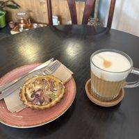 Quiche and Latte  at Odete Bakery in Porto