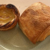 Pastel de nata and pain au chocolat  at Odete Bakery in Porto