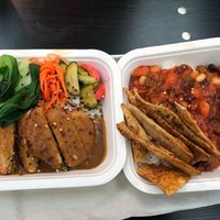 No chicken Katsu Curry and Smokey bean chili at Radical Burgers in North West London