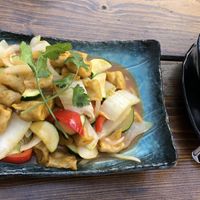 Sezchuan seitan w bell peppers, cabbage and courgette and rice. Very good :) at Maison de BaN in Frankfurt