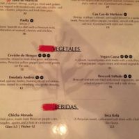 Vegan Menu at Los Cabos Puro Peru in Denver