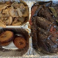 Jerk mushrooms, cabbage and plantains (lunch special)  at Desmond's Island Soul Grill in Virginia Beach