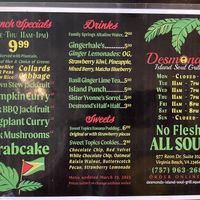 Lunch menu ends at 1  at Desmond's Island Soul Grill in Virginia Beach