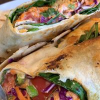 Buffalo cauliflower wrap at Flourish Plant-Based Eatery in Evansville