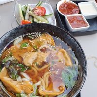 Vegan udon nuddles with  japanese dumplings at Homei Gyoza in Bonn