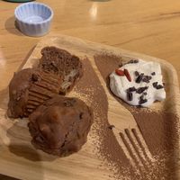 Vegan Banana cacao muffin - however served with dairy whipped cream???? at An39 in Osaka