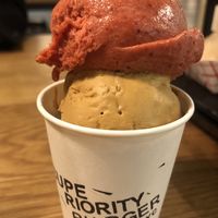 Strawberry and sea salt caramel gelato 🥰  at Superiority Burger in Tokyo