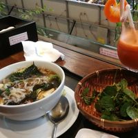 Vegan pho soup with tofu at Tung's Kitchen in Hanoi