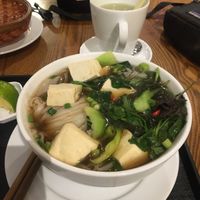 Vegan pho - it was more beautifully presented before I dumped all the herbs in at once!  at Tung's Kitchen in Hanoi