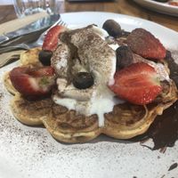 Vegan Nutella waffles  at Maggie's Dog Cafe in Moonee Beach