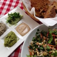 breakfast salad and spreads  at Aba Gil Organic Food in Tel Aviv