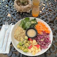Detox bowl & Ginger kombucha. The only flavorful thing in the bowl was the avocado.   at Le' Kaat in Valladolid