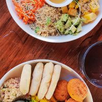 Falafel Bowl: Pita, Couscous, Falafel, Salat, Tahin, Hummus at Le' Kaat in Valladolid
