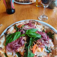 Vegan pizza with vegan cheese at Pizzeria Napoli in Puerto Natales