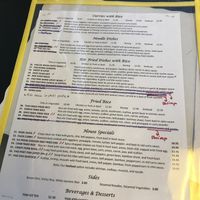 Backside of the same menu at Thai Smile in Waterbury