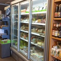 Large refrigerated vegan section at Oeko-Laden Bioprodukte in Thun