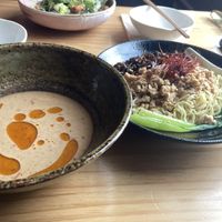 Cold vegan Tantan Tsuke-men (dipping noodles) with vegan ‘pork’   at Shinmachi in Newtown