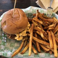 Fried “Chicken” sandwich with Mac n cheeze and spicy sauce… so tasty… such a huge portion!  at The Fix in Kansas City