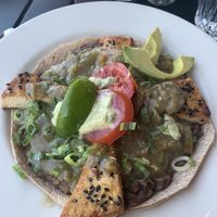 Vegan huevos rancheros with Avocado and tofu.   at Adam's Mountain Cafe in Manitou Springs