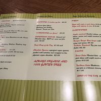 Menu at Treehouse Cafe in Baltimore