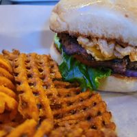Vegan burger with sweet potato fries at The Annex Crafthouse in Houston