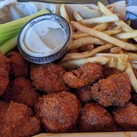 Cauliflower bites with vegan ranch, fries, celery & carrot strips at The Annex Crafthouse in Houston