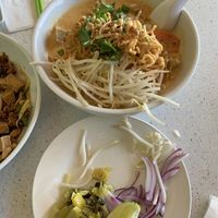 Curry yellow noodles   at Salaya Plant-Based Kitchen in Los Angeles