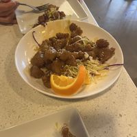 orange chicken  at Salaya Plant-Based Kitchen in Los Angeles