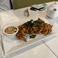 Corn cakes (tasty!)  at Salaya Plant-Based Kitchen in Los Angeles