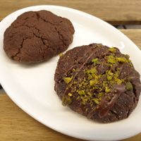 Chocolate and pistachio cookies at Loving Hut in Louvain-la-neuve