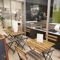 Outside (in a small shopping gallery) at Loving Hut in Louvain-la-neuve