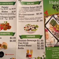 Front of menu at Habibi in Orlando