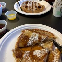 Vegan waffles and vegan French toast 😋  at Yumzio Bistro in Greensburg