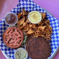 Sun dried tomato burger with sweet potato friess  at Cootie Brown's in Bristol