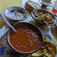 Tomato soup, zucchini salad, Baba ganouche, tahini at Wannas Art Cafe in Luxor