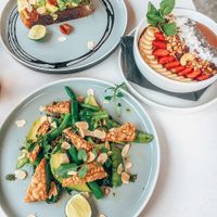 Avocado toast, monkey smoothie bowl, greens bowl at Suka Espresso in Ubud