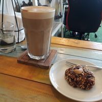 Large soy latte and vegan cookie at Phangan Coffee in Koh Phangan