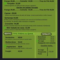 Menu at Aroma in Recife