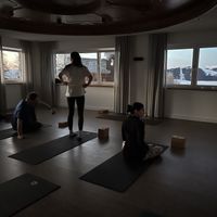 yoga class in the morning 7:30-8:20  at Paradiso Pure Living Vegan Hotel in Kastelruth