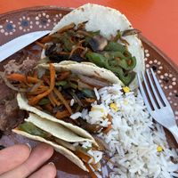 Tacos with rice and beans at Colores Y Sabores in Cozumel