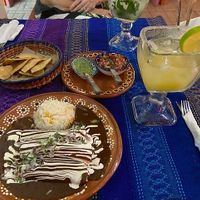 Vegan enchiladas with mole sauce, my cheat for the week! at Colores Y Sabores in Cozumel