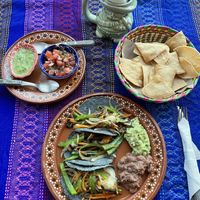 Vegan tacos, complimentary chips and salsa at Colores Y Sabores in Cozumel