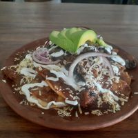 Chilaquiles with eggs and mushrooms at Losodeli in Puerto Escondido