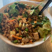 Buddha bowl (replaced onions with chickpeas and added celery and cucumbers) at AUS - MAD Greens - Barbara Jordan Terminal in Austin