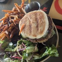 Vegan hamburger at Lagoonies Bistro & Bar in Cole Bay