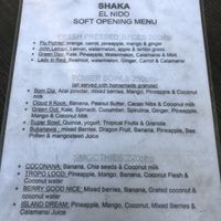Menu at Shaka - Lio Beach in El Nido