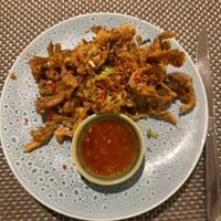 Amazing vegan Salt & Pepper Mushroom that we return for, time and time again!  at Giggling Squid in Henley-on-thames