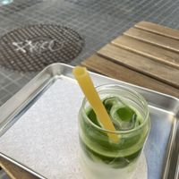 Cold matcha latte with almond milk  at Matcha Gracias in Barcelona