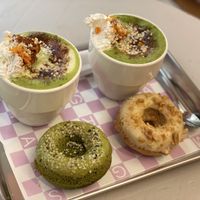 Matcha with vegan donoughts  at Matcha Gracias in Barcelona