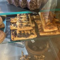 Pastry selection: chocolate salami (top) and chocolate or caramel pastries  at Vegan Box in Faro